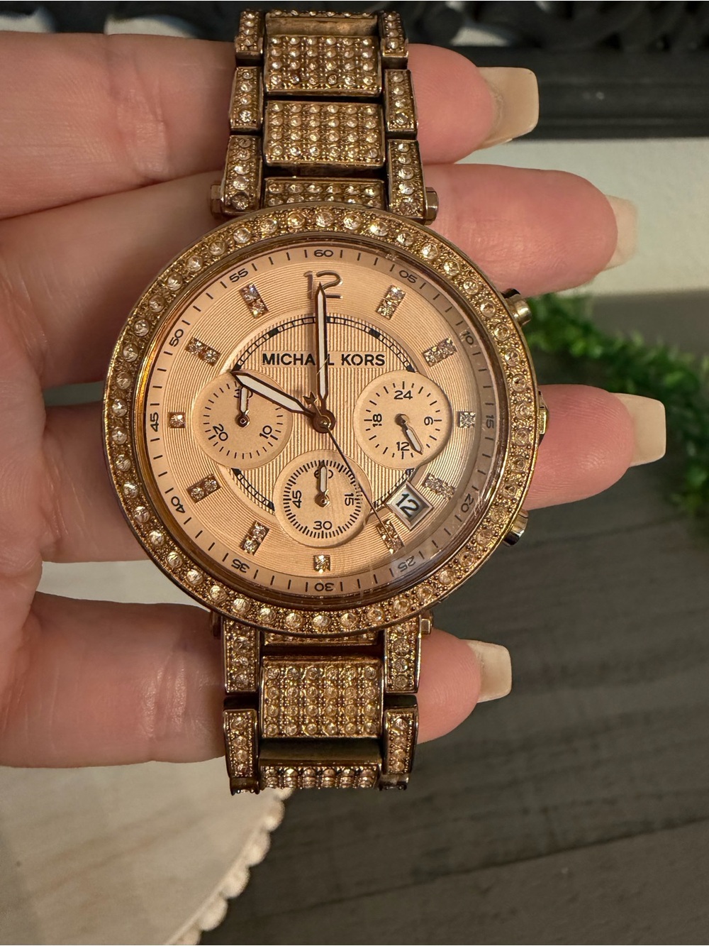 Michael Kors Rose Gold Crystal Bracelet Chronograph Watch